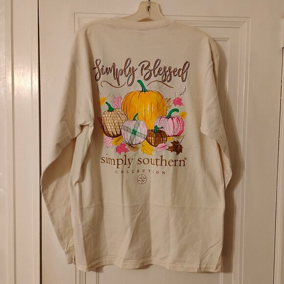 🆕 Simply Southern Cream "Simply Blessed" Fall Pumpkin Long Sleeve Tee, Large, N - Picture 5 of 12